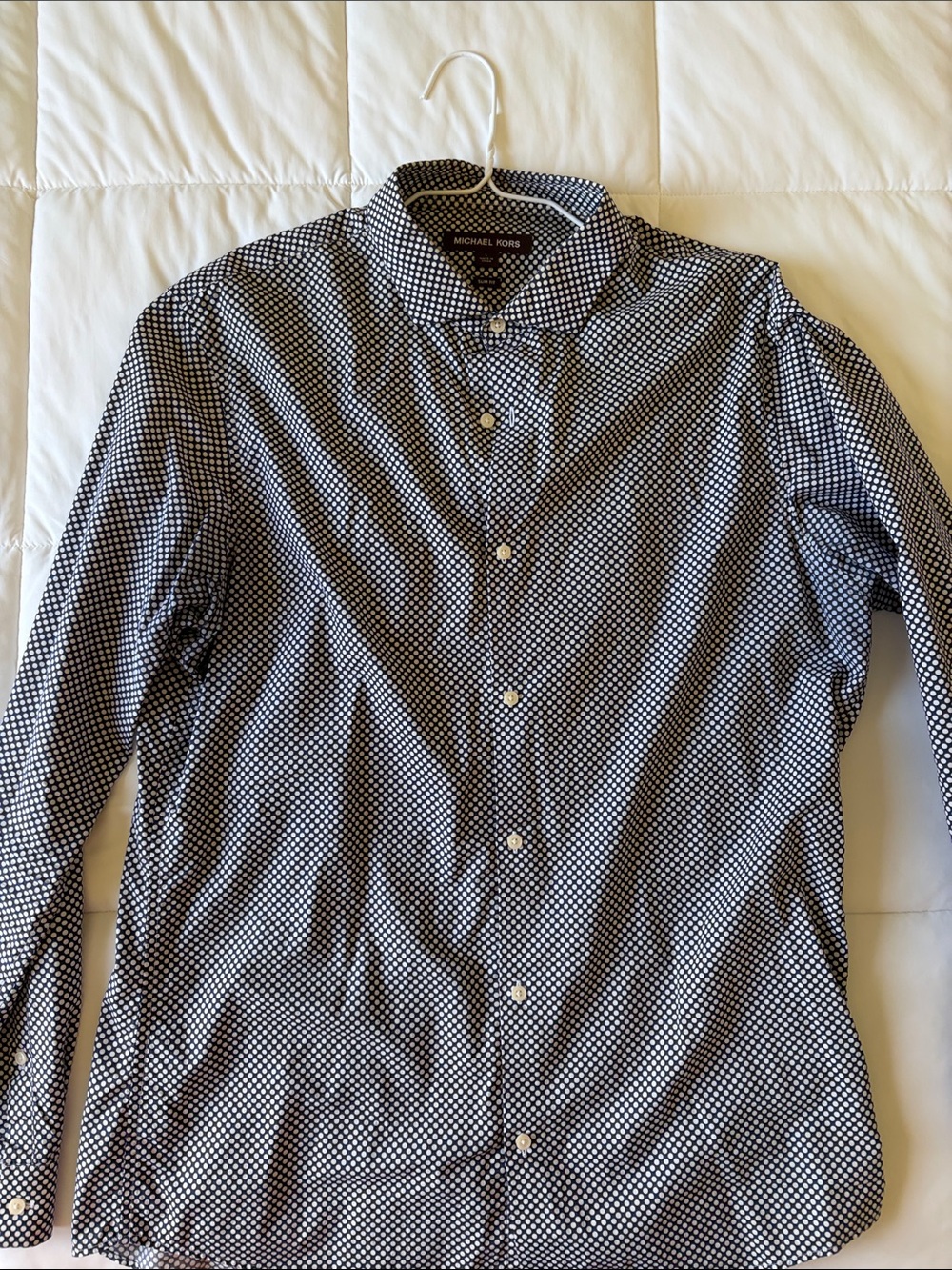 Michael Kors Navy and White Micro Dot Button-Down Shirt